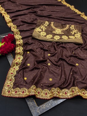 nayan Embroidered Chinnalapattu Pure Silk Saree(Brown)