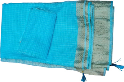 GoVika Self Design Bollywood Tissue Saree(Blue)