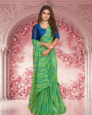 Jayu Floral Print Bandhani Georgette Saree(Green)