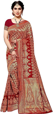 YASHIKA Printed Banarasi Silk Blend Saree(Red)