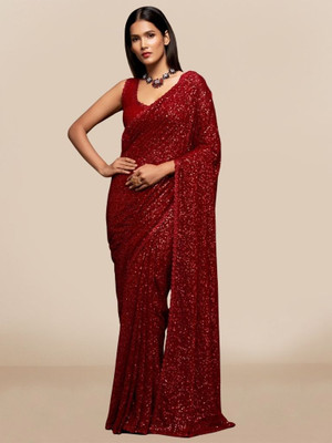 LH ENTERPRISE Embellished Bollywood Georgette Saree(Red)