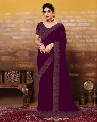 Satrani Dyed, Self Design Bollywood Georgette Saree(Purple)