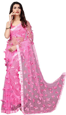 Aadimam Creation Embroidered Bollywood Net Saree(Pink)