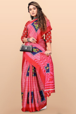 Leelavati Printed Daily Wear Crepe Saree(Red)