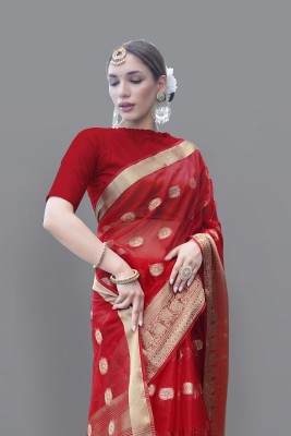 KOTHARI SKT Polka Print Bandhani Organza Saree(Red)