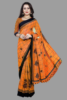 Vimalnath Synthetics Printed Mysore Georgette Saree(Orange)