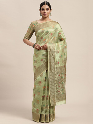 Divastri Woven Banarasi Silk Blend Saree(Green)