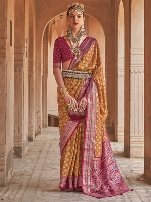 ANOUK Woven Banarasi Silk Blend Saree(Mustard)