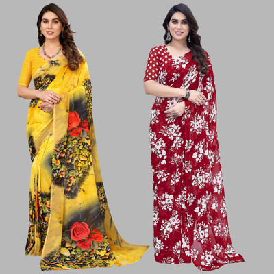 Anand Sarees Printed Bollywood Georgette Saree(Pack of 2, Multicolor)