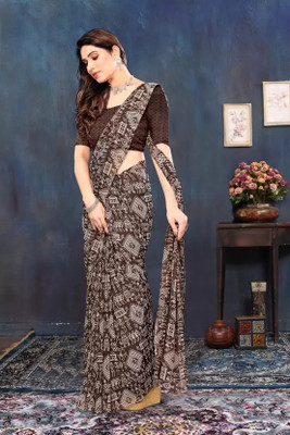 Saadhvi Floral Print Bollywood Georgette Saree(Brown)