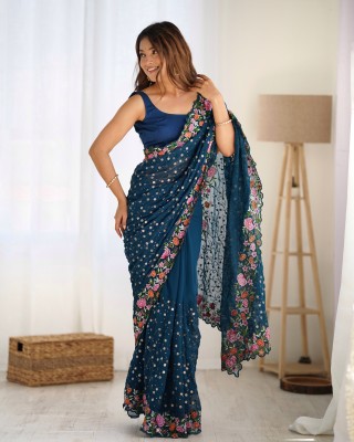 Tasrika Embroidered Bollywood Georgette Saree(Blue)