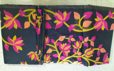 AD COLLECTIONS Floral Print Saree with Attached Blouse Cotton Blend Saree(Black)