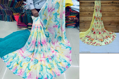 Sitanjali Printed Bollywood Georgette Saree(Pack of 2, Blue)