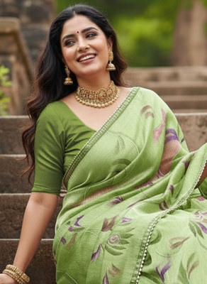 Sareez House Blocked Printed Bollywood Jimmy choo Saree(Green)