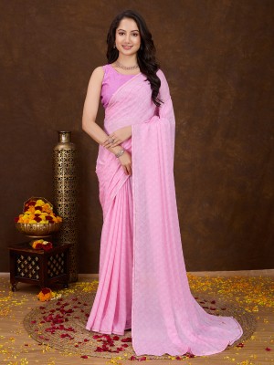 RekhaManiyar Printed Bollywood Georgette Saree(Pink)