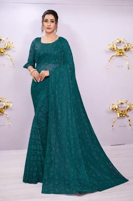 NexxaFashion Self Design, Embellished Bollywood Net Saree(Green)