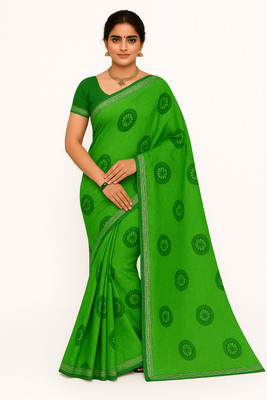 AGANTUK FASHION Printed Saree with Attached Blouse Chiffon Saree(Green)