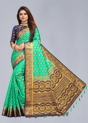 Perfect Wear Woven Banarasi Cotton Silk Saree(Multicolor)