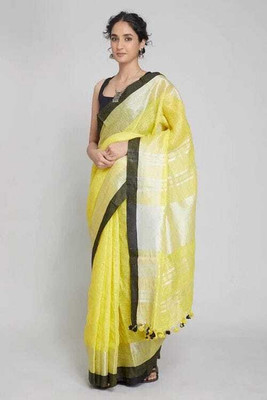 Beauteefy Woven, Solid/Plain Daily Wear Cotton Linen Saree(Light Green)