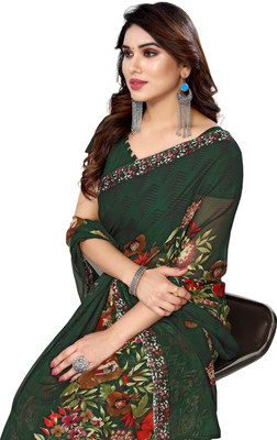 Priyashi Printed Daily Wear Georgette Saree(Green)