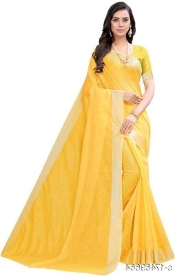 Saadhvi Printed Banarasi Cotton Blend Saree(Yellow)