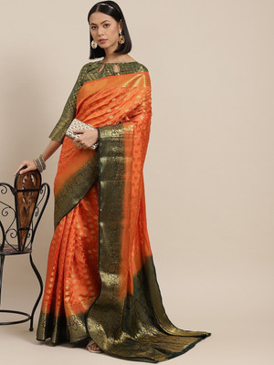 Divastri Woven Handloom Cotton Silk Saree(Orange)