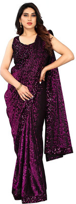 HouseOfCommon Embellished Bollywood Lycra Blend Saree(Purple)