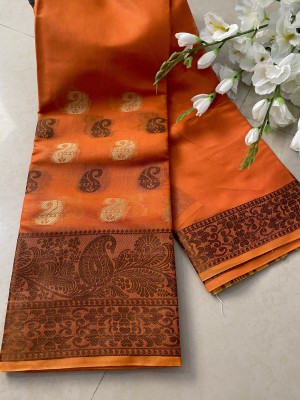 ALLIOOP Self Design, Woven Chanderi Jacquard, Art Silk Saree(Orange)