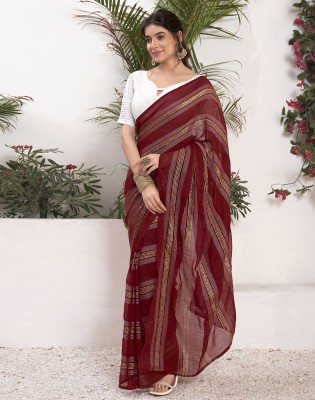 Divastri Dyed, Embellished Daily Wear Georgette Saree(Maroon, Gold, White)