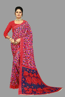 THE PRIVATE LABLE Printed Mysore Georgette Saree(Red)