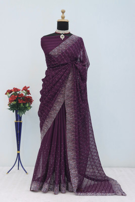 ZOYAL ENTERPRISE Embellished Bollywood Georgette Saree(Purple)