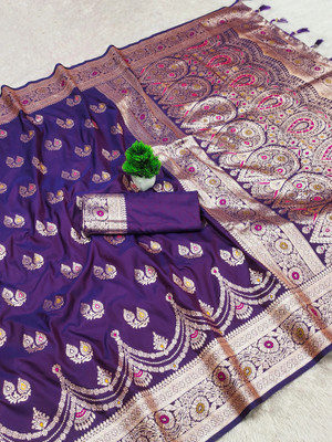 Divastri Woven Banarasi Cotton Silk Saree(Purple)