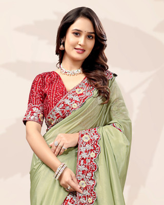 AVIRAT DESIGNER STUDIO Printed Bollywood Cotton Silk Saree(Light Green)