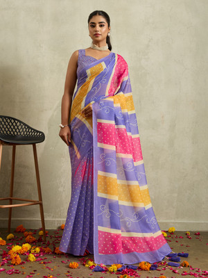 Rachna Embellished Bollywood Cotton Blend Saree(Purple)