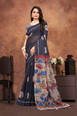 Julee Printed Bollywood Linen Saree(Black)