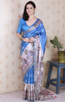 Nayanthara Trends Digital Print Madhubani Tussar Silk Saree(Blue)