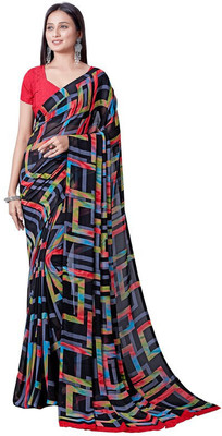HouseOfCommon Geometric Print Bollywood Georgette Saree(Red)