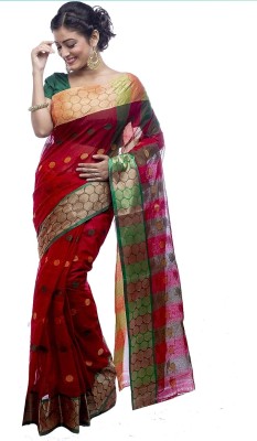 Ankita saree house Woven, Self Design Handloom Pure Cotton Saree(Maroon)