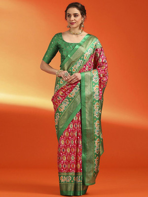 Anouk Rustic Printed Pochampally Silk Blend Saree(Red)