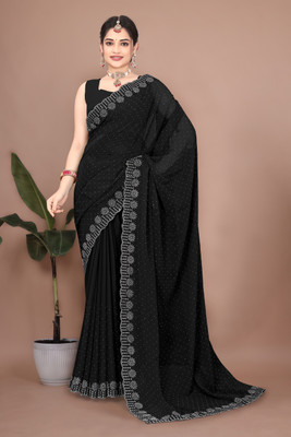 Shiv Febric Embroidered, Embellished Bollywood Art Silk Saree(Black)
