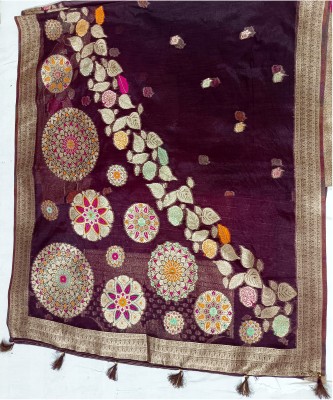 NEW USMAN SILK HOUSE Floral Print Banarasi Cotton Silk Saree(Brown)