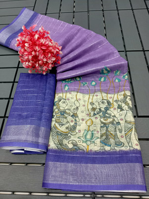 Saaransh Floral Print Kanjivaram Linen, Cotton Silk Saree(Purple)