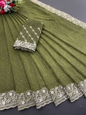 BELLETRENDZ Embroidered Bollywood Crepe Saree(Light Green)