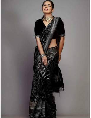 NIRLABH Striped Banarasi Pure Silk Saree(Black)
