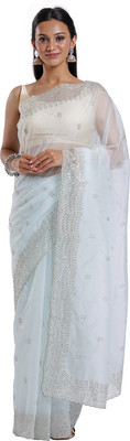 Teejh Embroidered Bollywood Organza Saree(Blue)