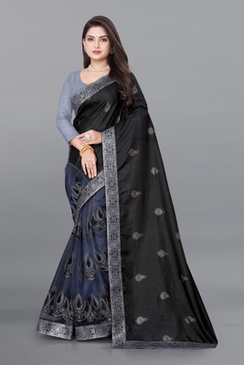 riddhisa fashion Embroidered Bollywood Net Saree(Black)