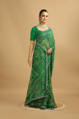 Damru trendz Digital Print Bollywood Georgette Saree(Green)
