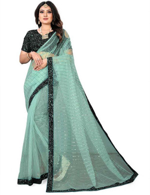 NEZAA EXPORT Embellished Bollywood Net Saree(Light Green)