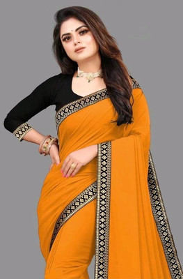 OKTAT Solid/Plain Bollywood Georgette Saree(Yellow)
