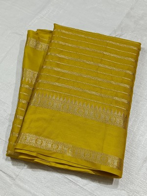 MT textiles Woven Banarasi Pure Silk Saree(Mustard)